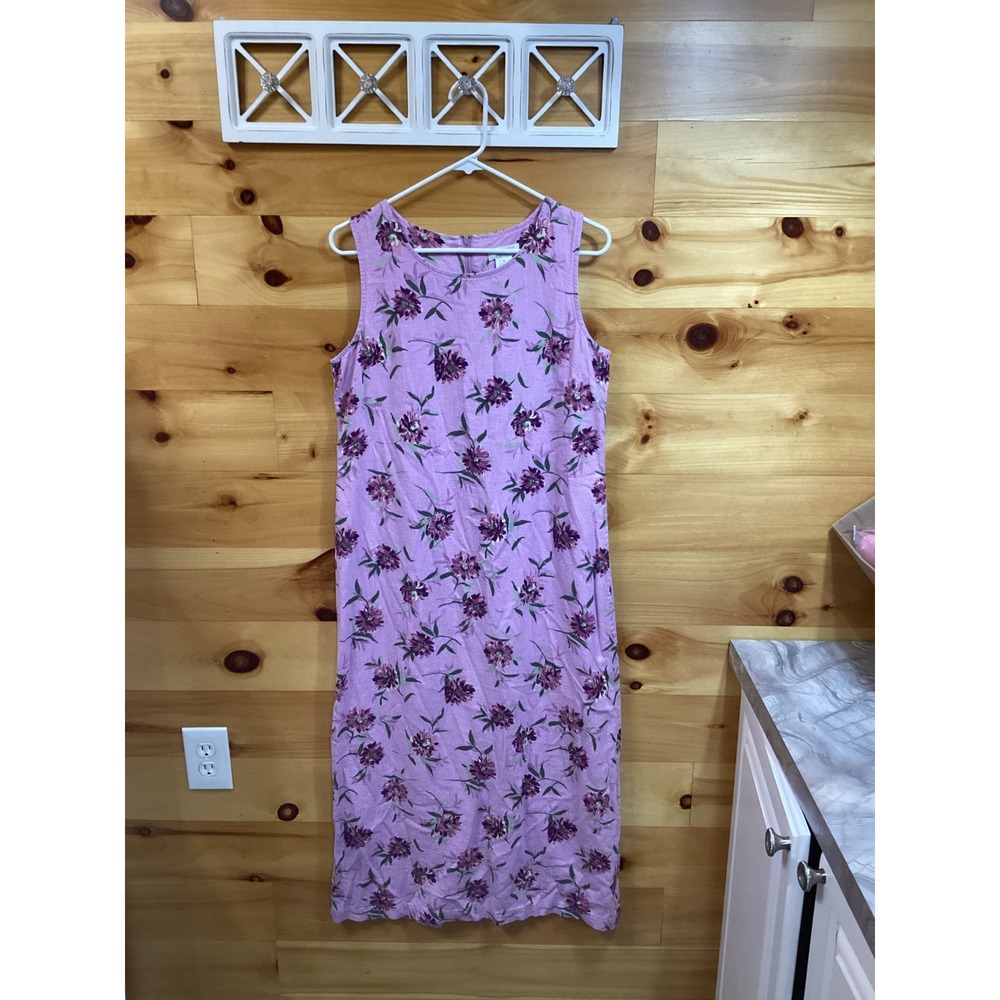 Christopher & Banks Women 10 Purple Floral Linen Blend Sleeveless Midi Dress